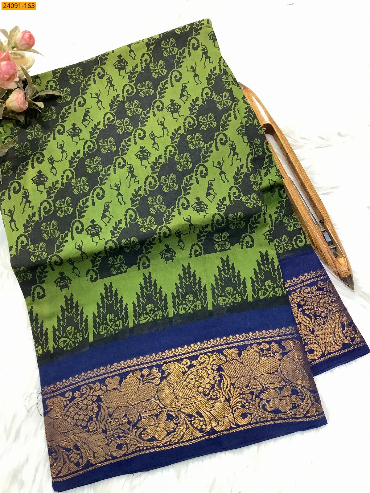 Green Sungudi cotton printed sarees
