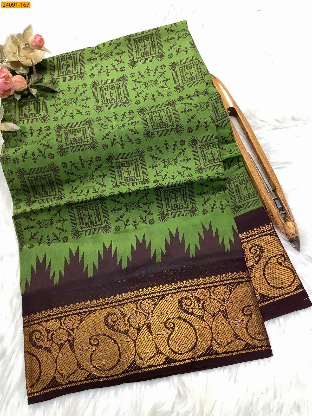 Green Sungudi cotton printed sarees