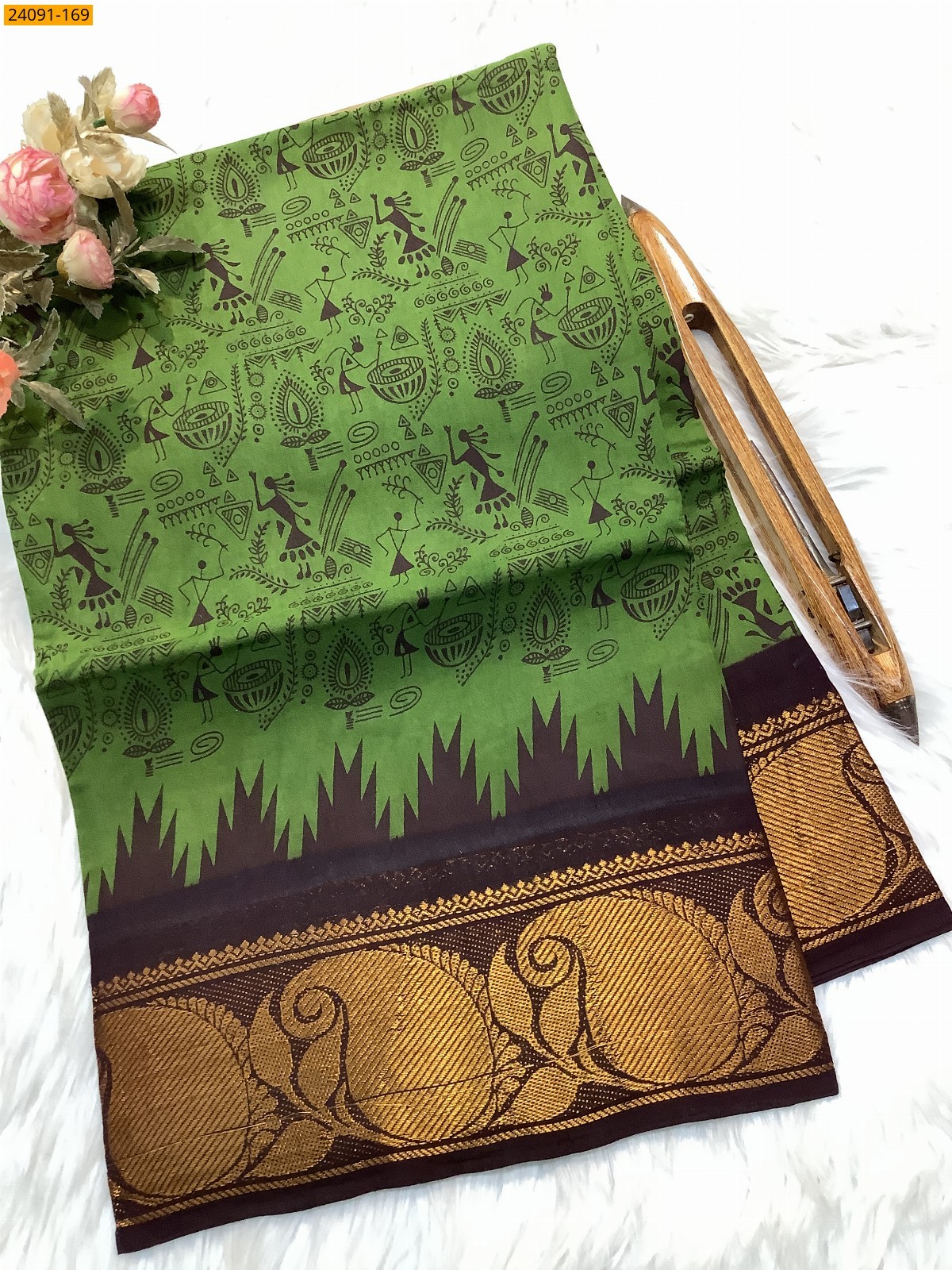 Green Sungudi cotton printed sarees