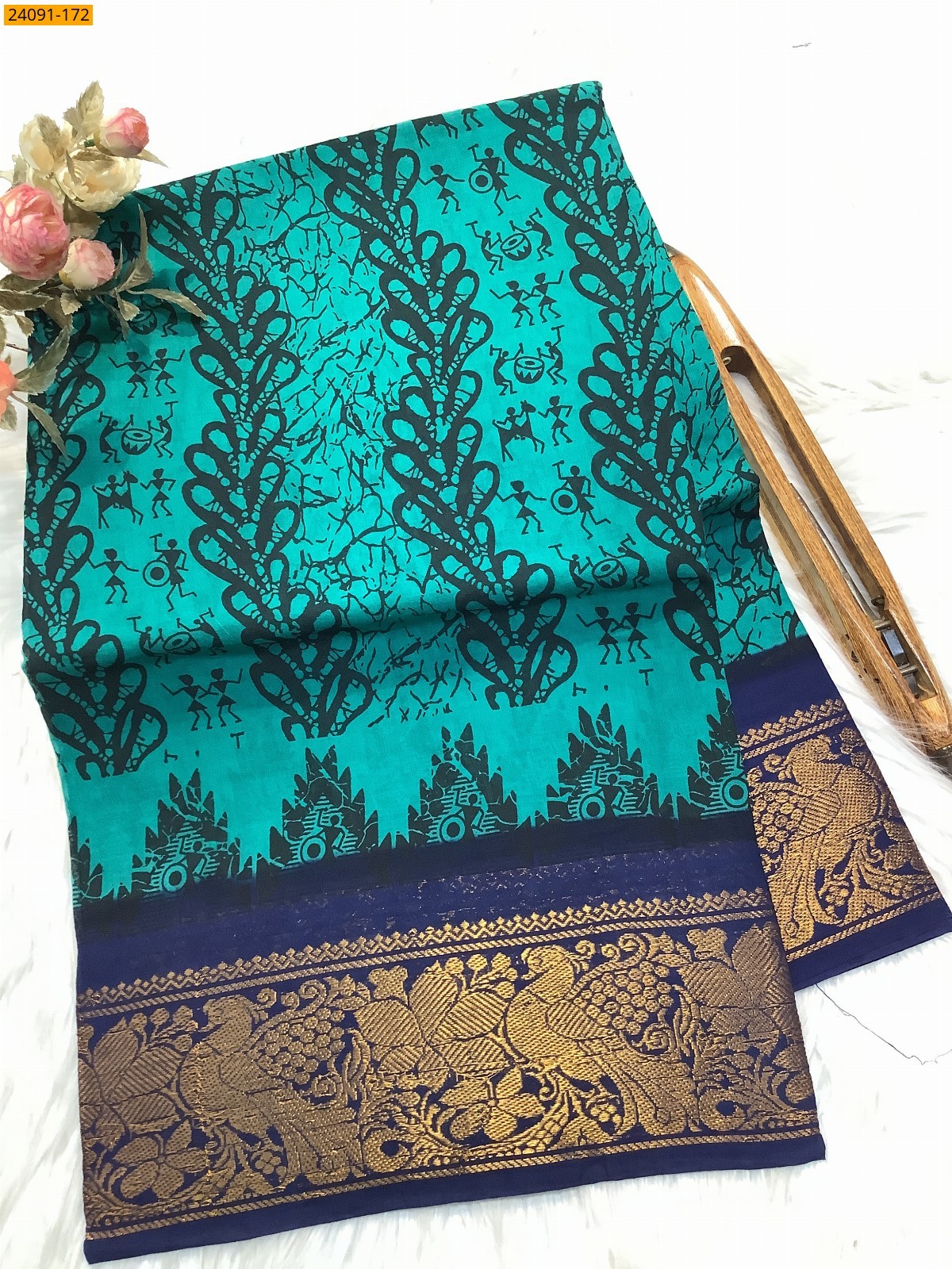 Green Sungudi cotton printed sarees