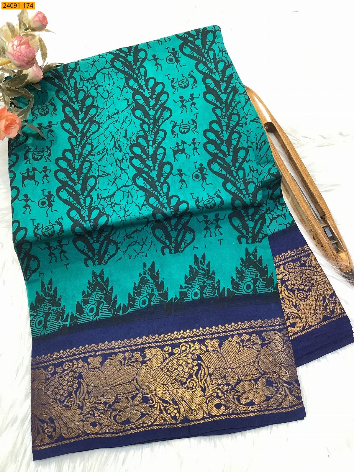 Green Sungudi cotton printed sarees