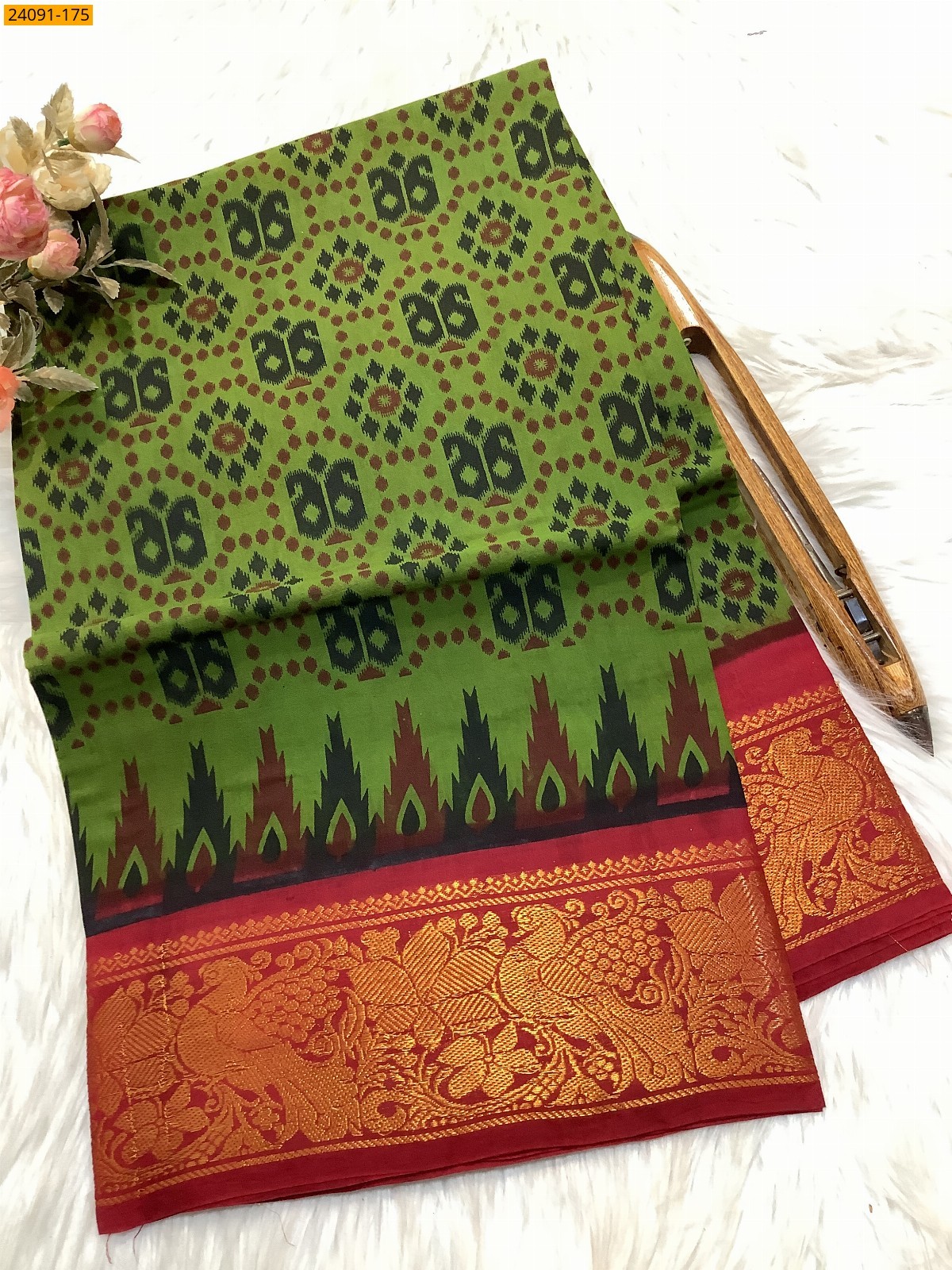 Rama Green Sungudi cotton printed sarees