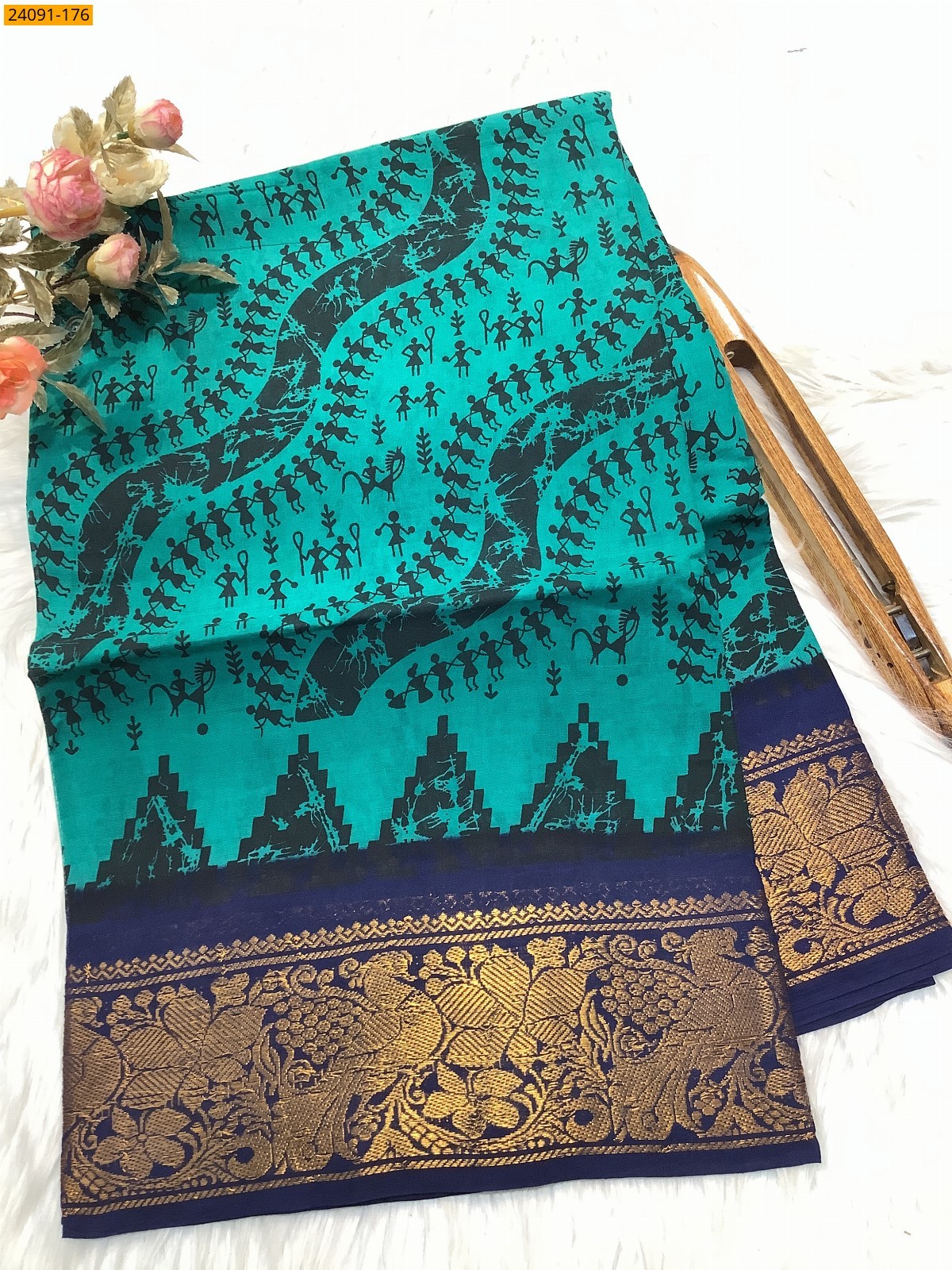 Green Sungudi cotton printed sarees
