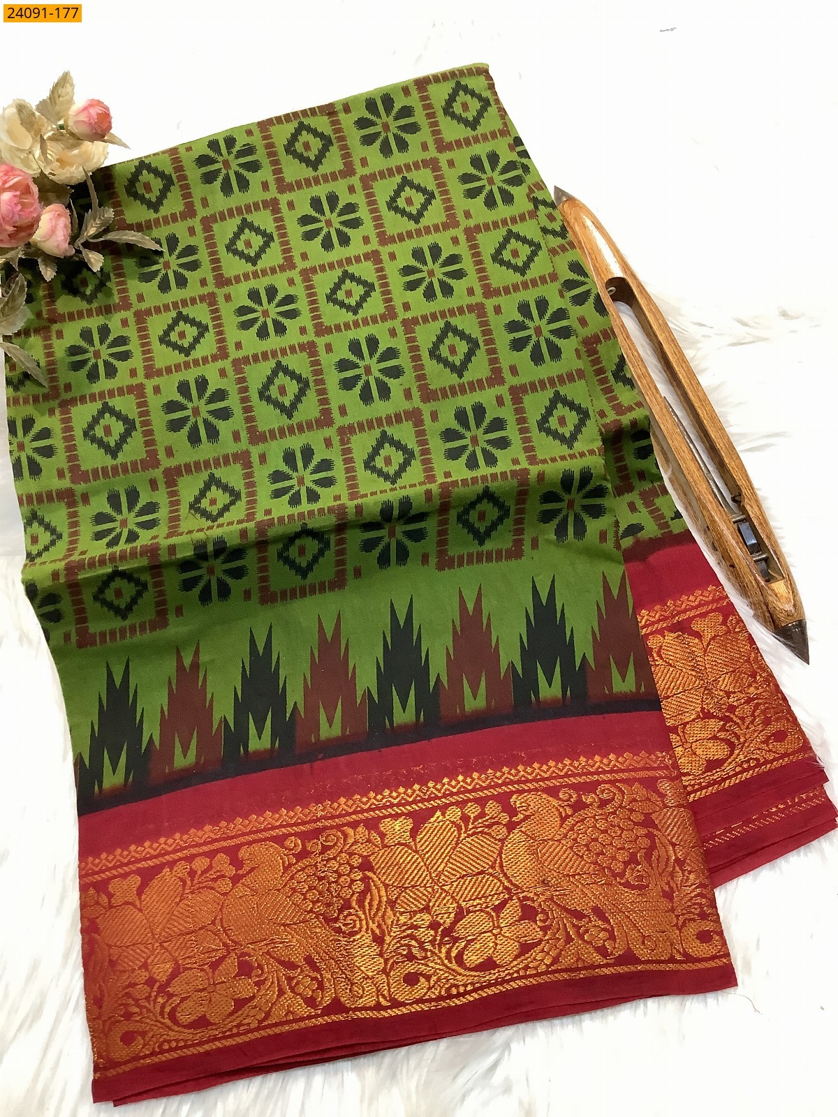Rama Green Sungudi cotton printed sarees