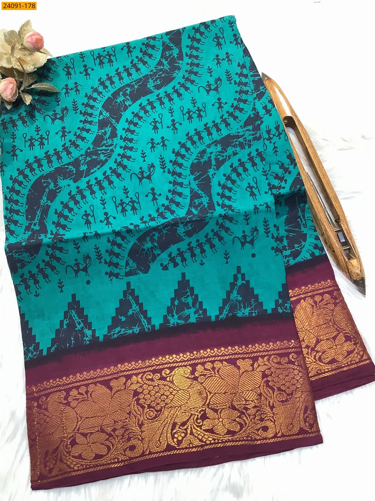 Green Sungudi cotton printed sarees
