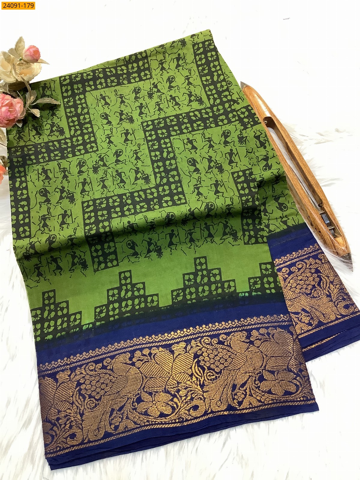 Rama Green Sungudi cotton printed sarees