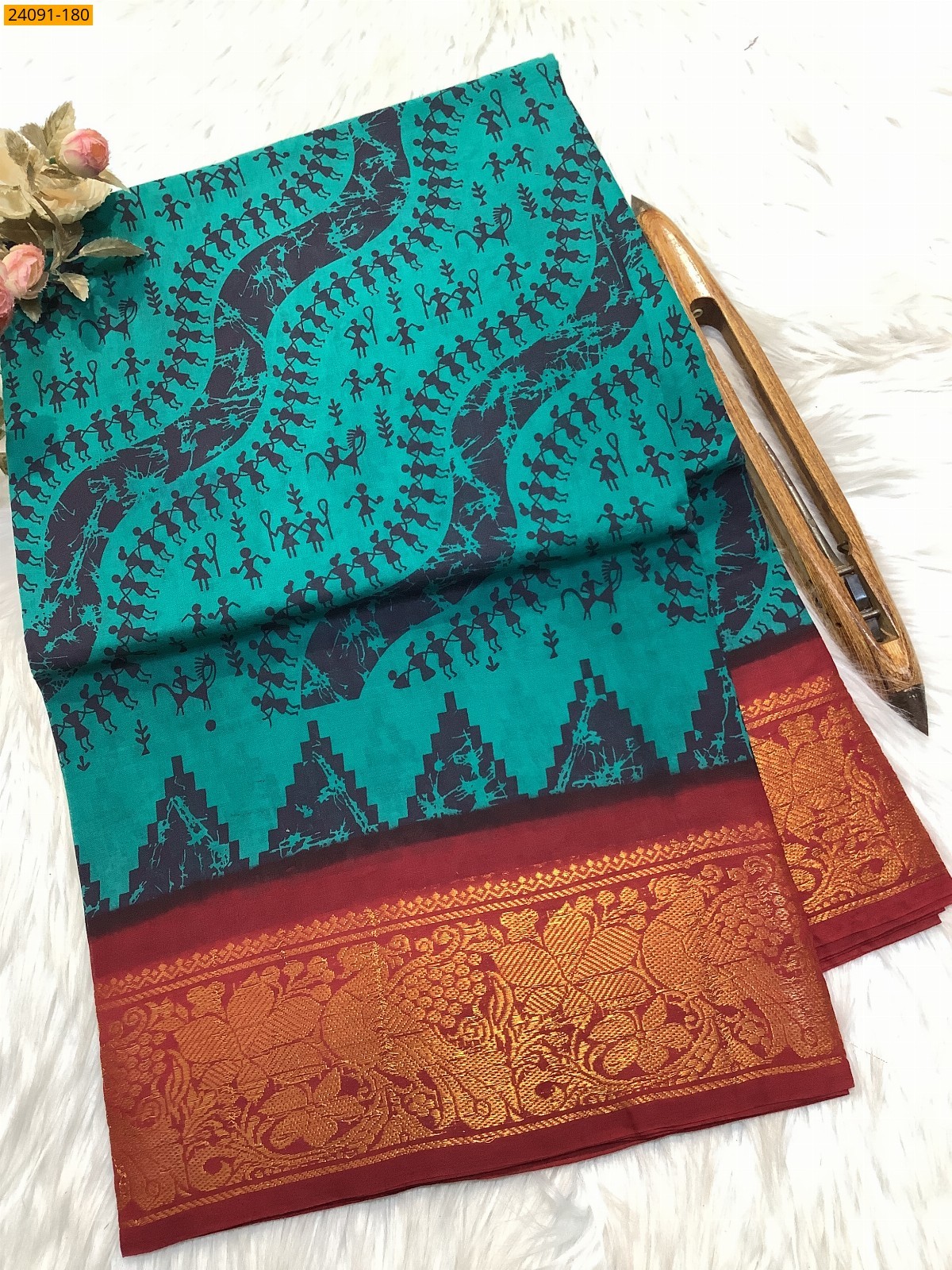 Green Sungudi cotton printed sarees