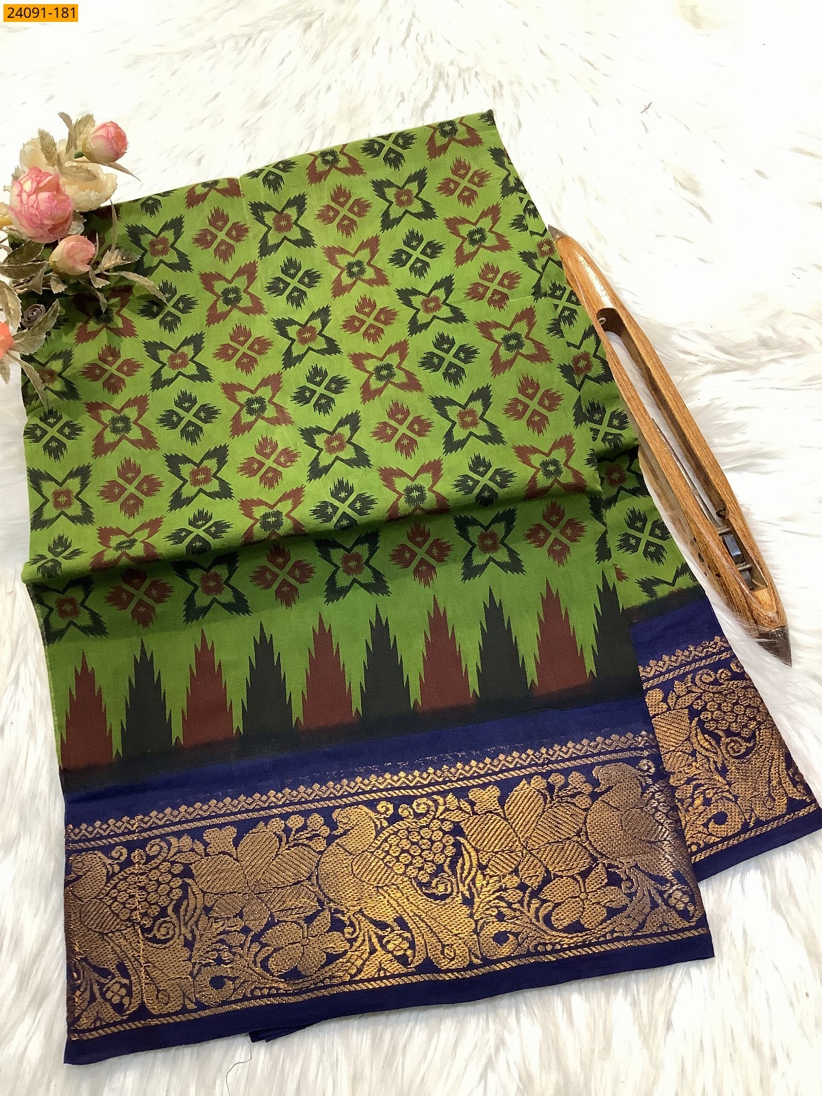 Rama Green Sungudi cotton printed sarees
