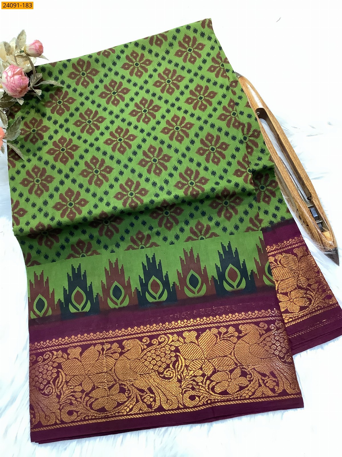 Rama Green Sungudi cotton printed sarees