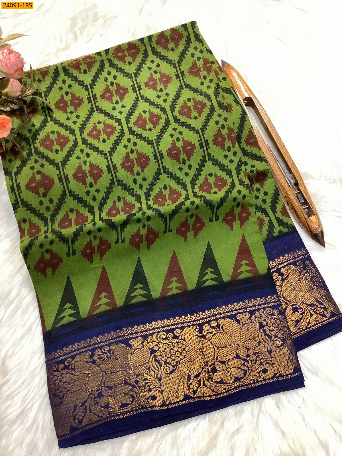 Green Sungudi cotton printed sarees