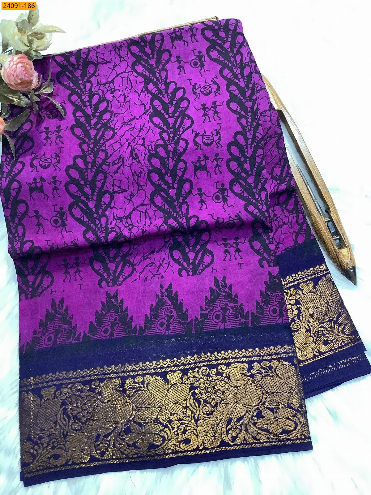 Purple Sungudi cotton printed sarees