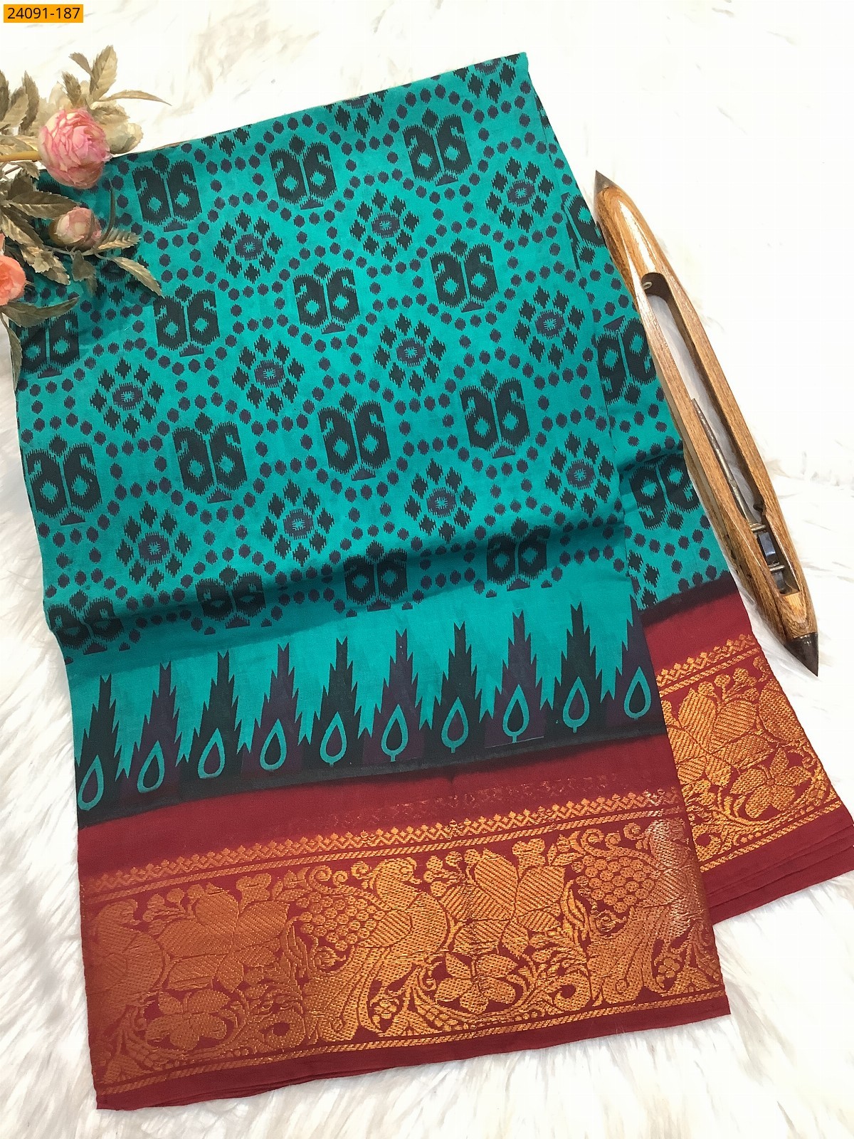 Green Sungudi cotton printed sarees