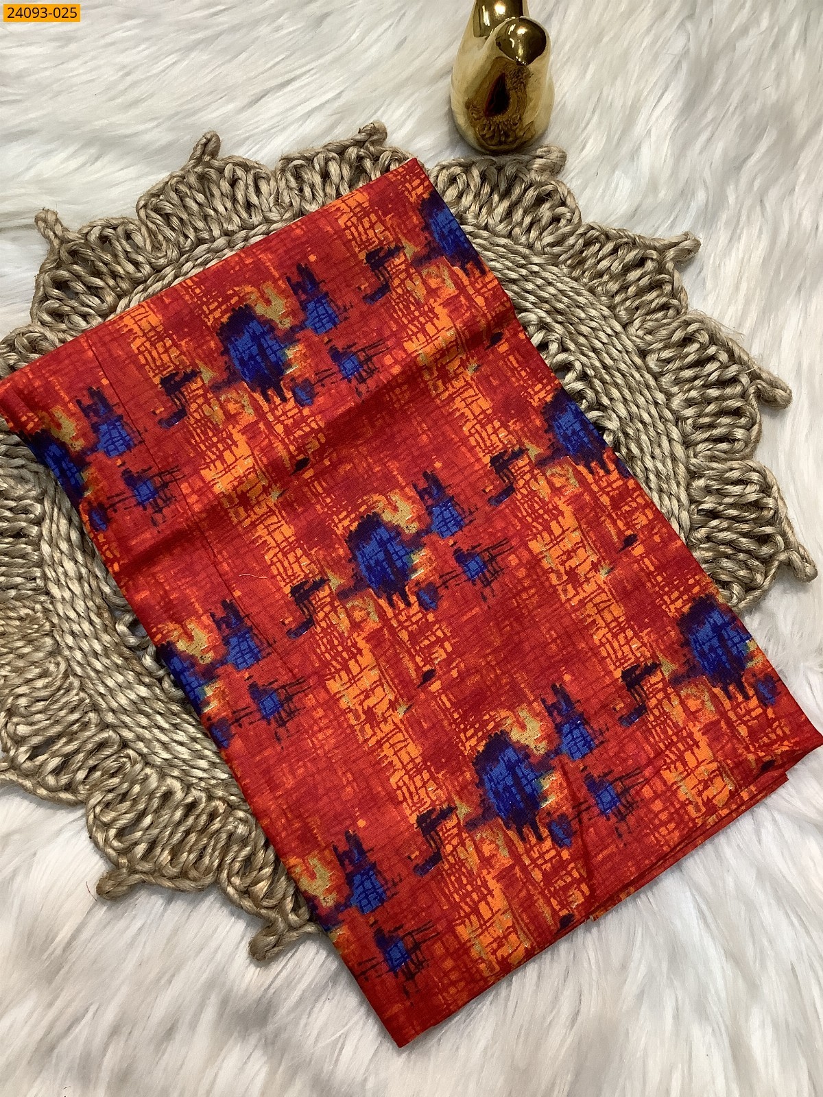 Orange Printed and brocade blouse material