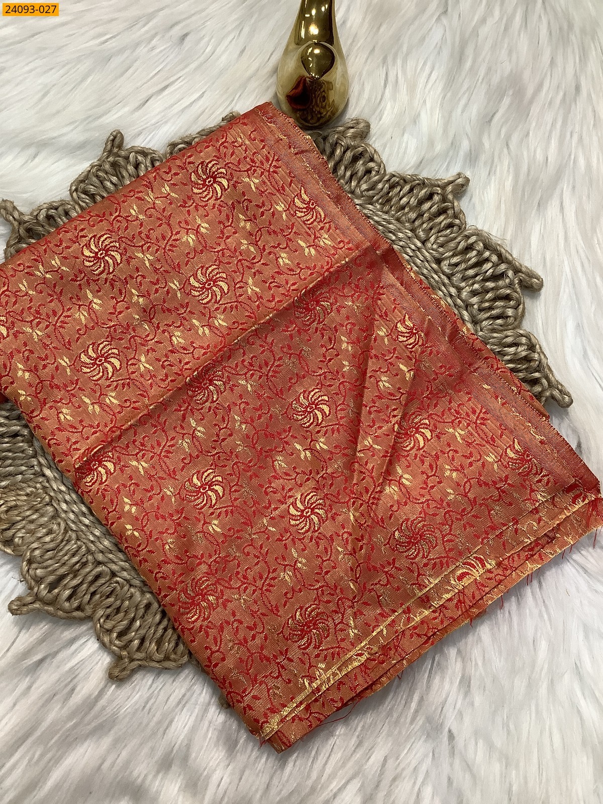 Orange Printed and brocade blouse material