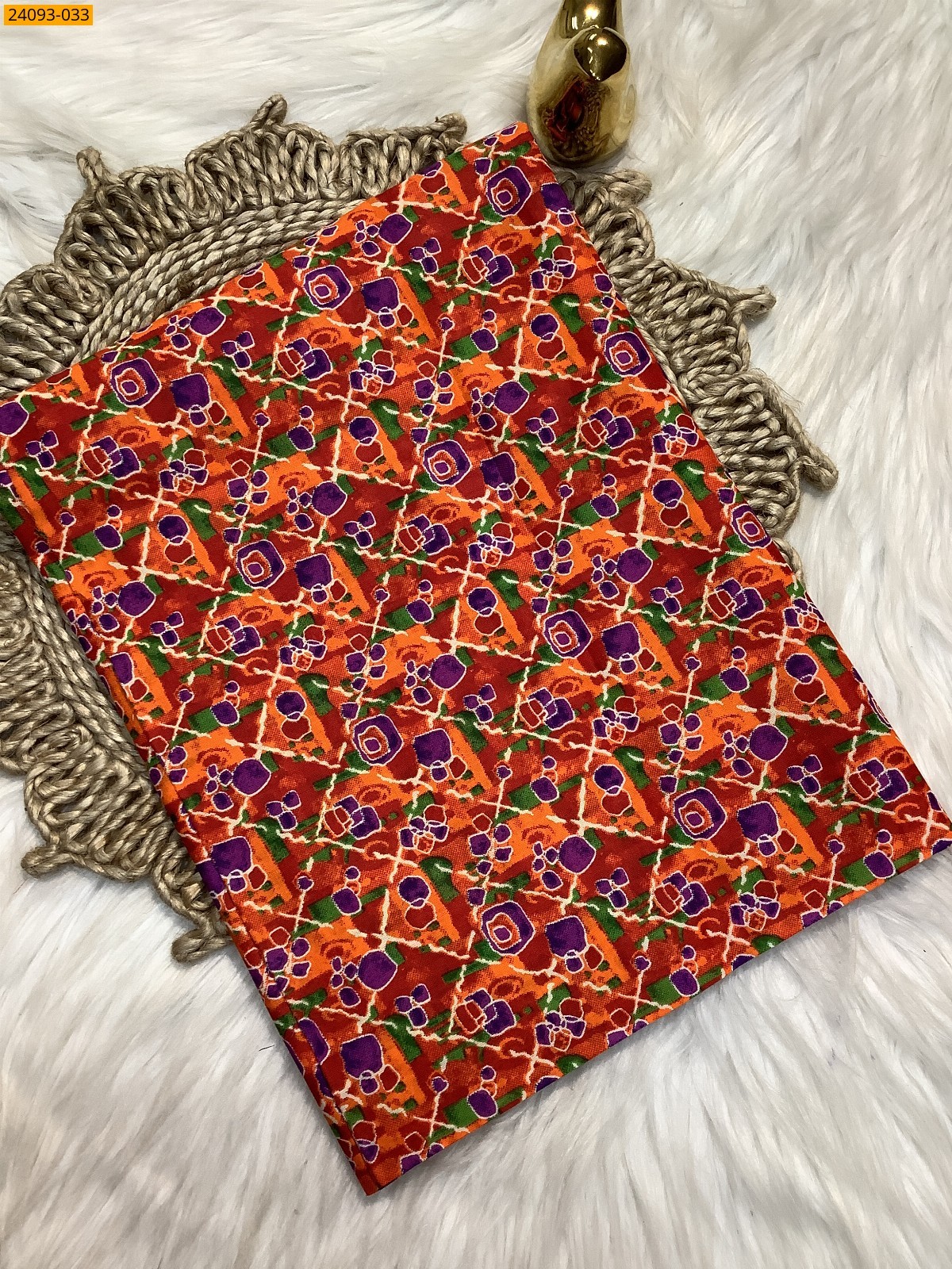 Orange Printed and brocade blouse material