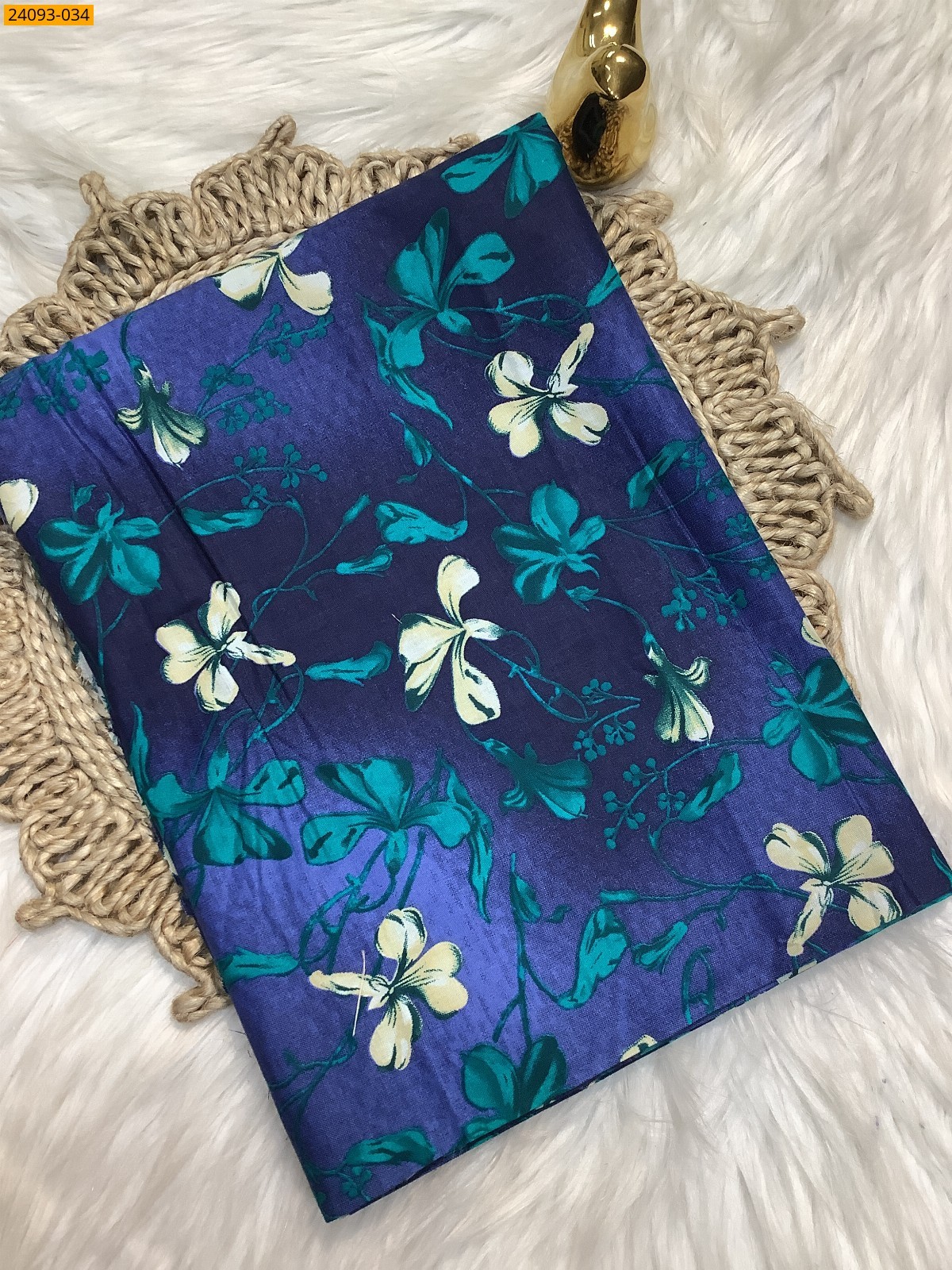 Navy Blue Printed and brocade blouse material