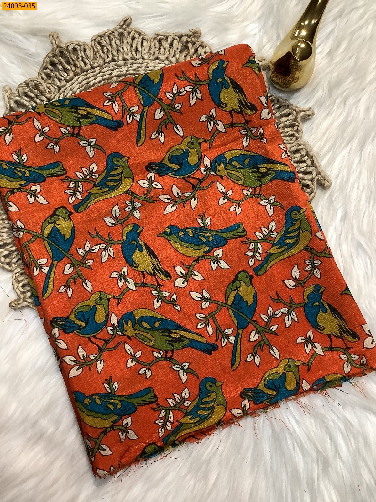 Orange Printed and brocade blouse material