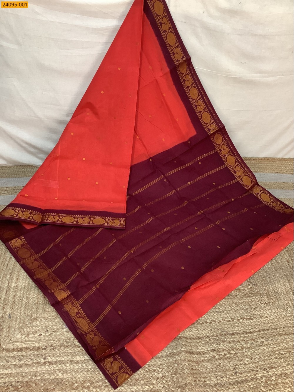 Orange Sungudi Cotton Putta Saree Orange Sungudi Cotton Putta Saree