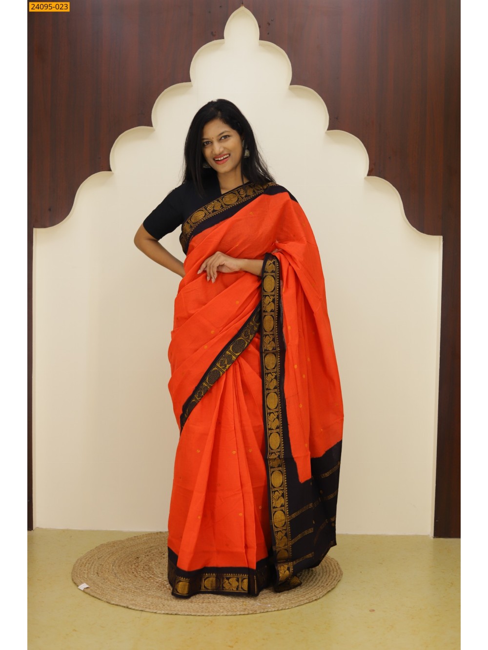 Orange Sungudi Cotton Putta Saree Orange Sungudi Cotton Putta Saree