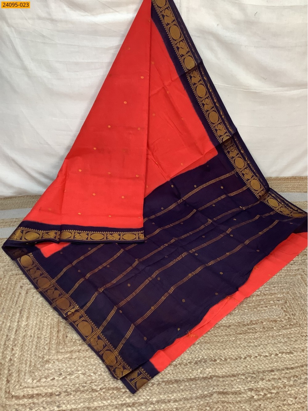 Orange Sungudi Cotton Putta Saree Orange Sungudi Cotton Putta Saree