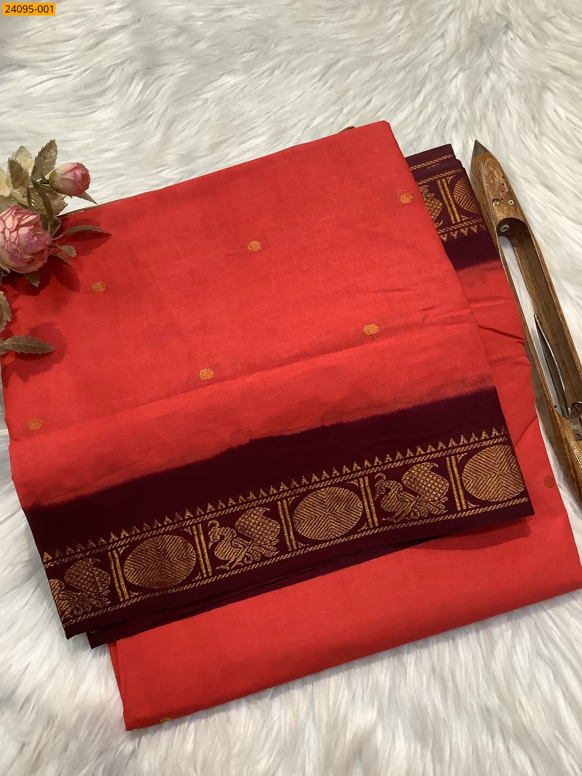 Orange Sungudi Cotton Putta Saree
