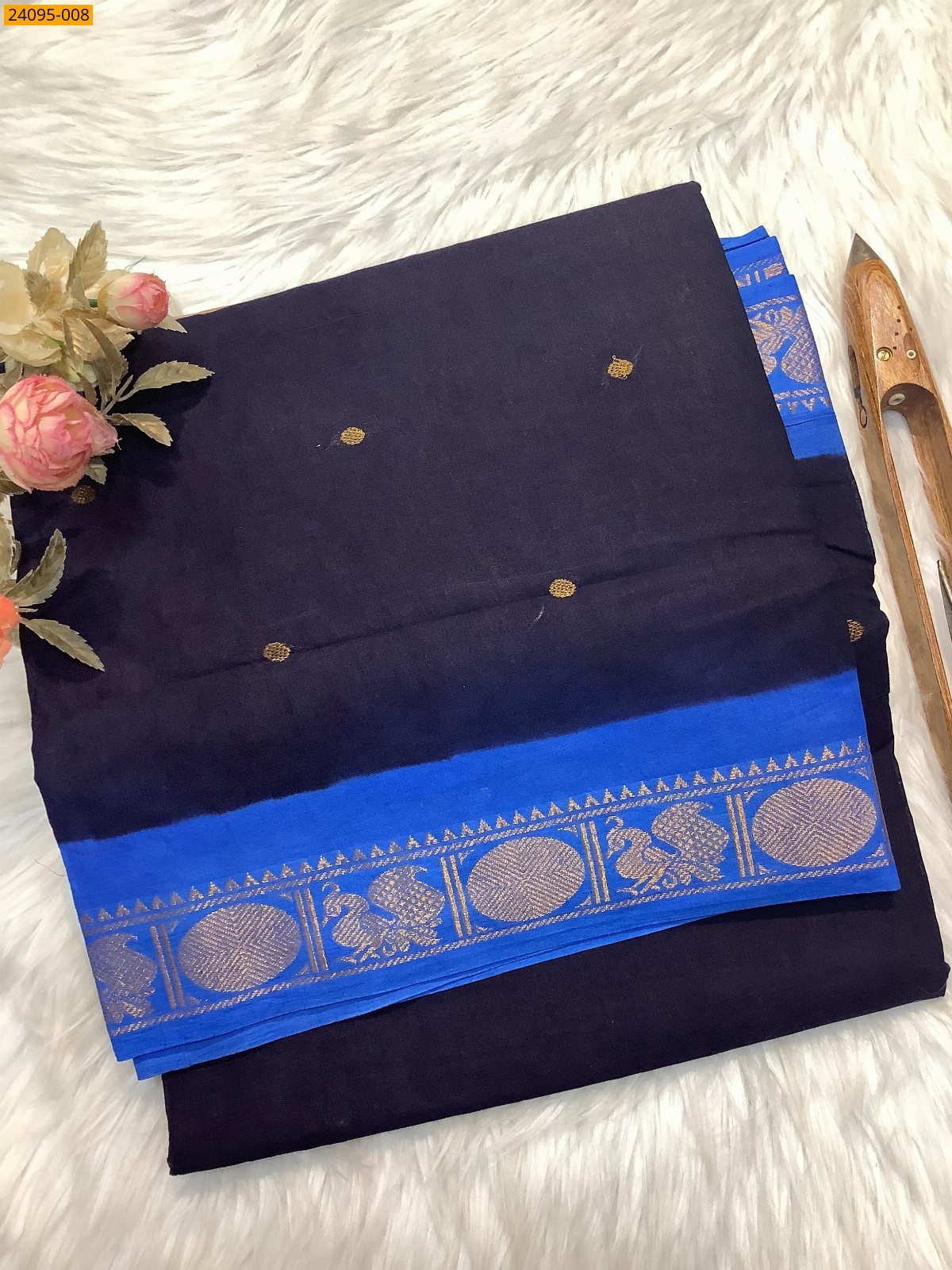 Navy Blue Sungudi Cotton Putta Saree