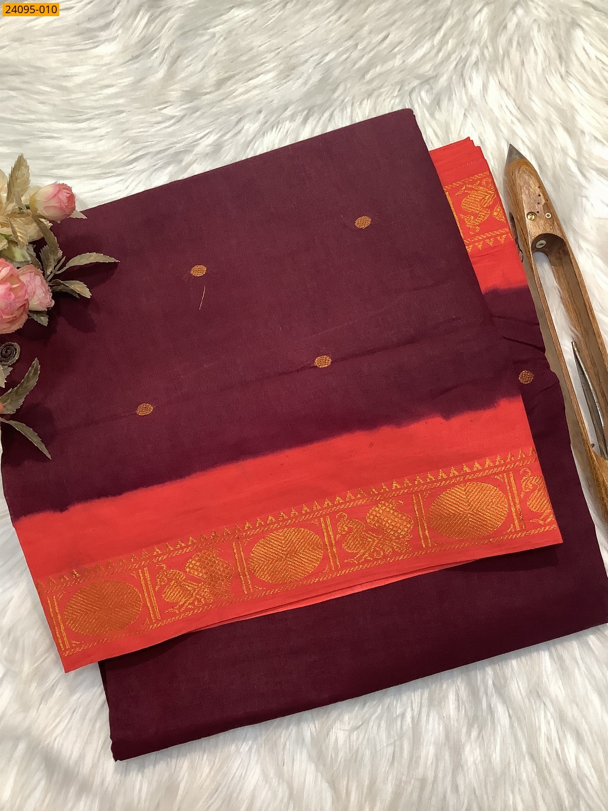 Brown Sungudi Cotton Putta Saree