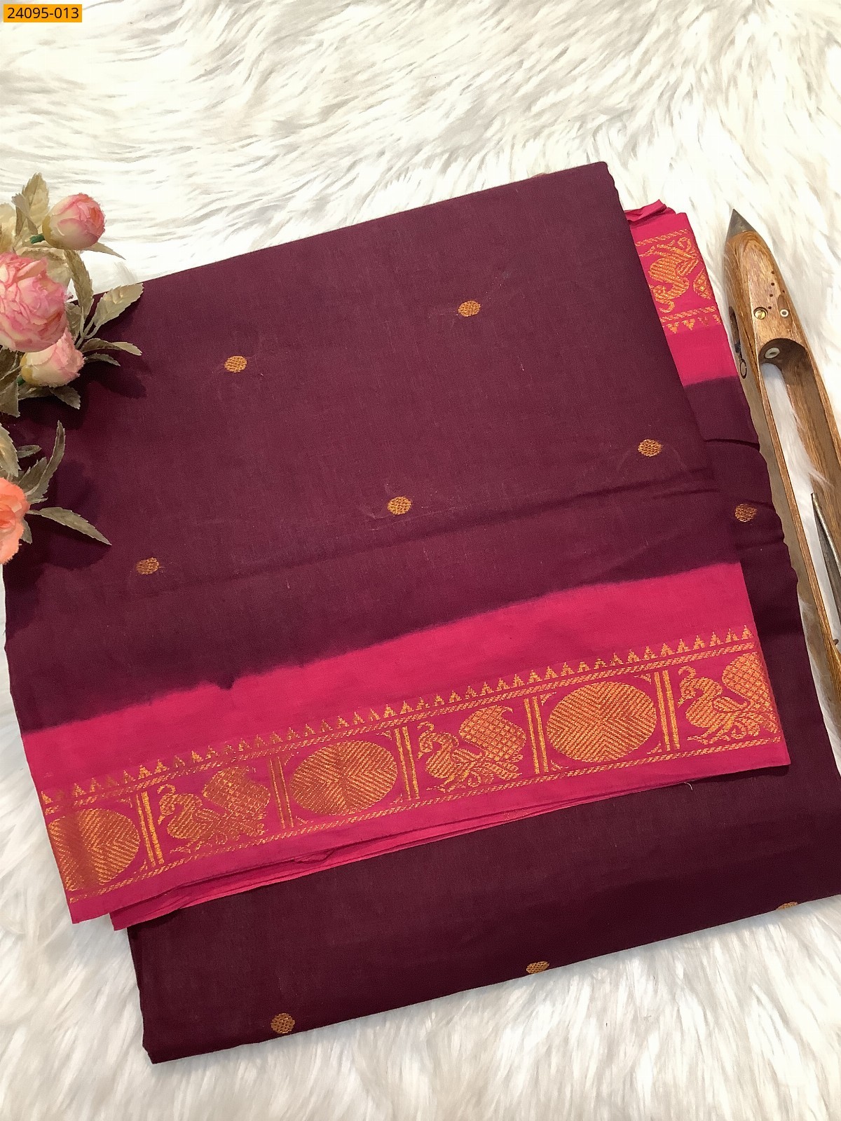 Maroon Sungudi Cotton Putta Saree