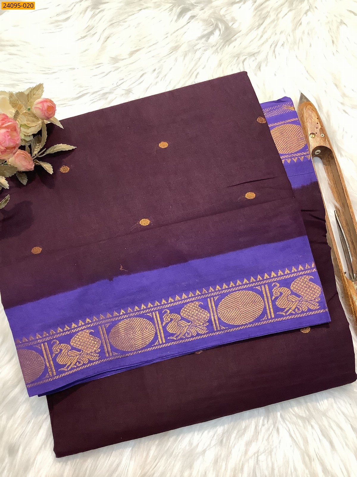 Brown Sungudi Cotton Putta Saree