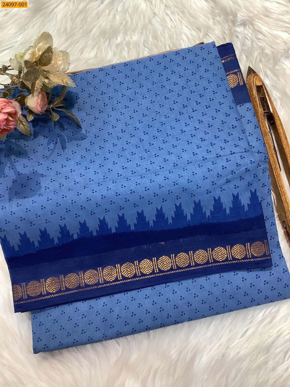 Royal Blue Sungudi Cotton printed saree
