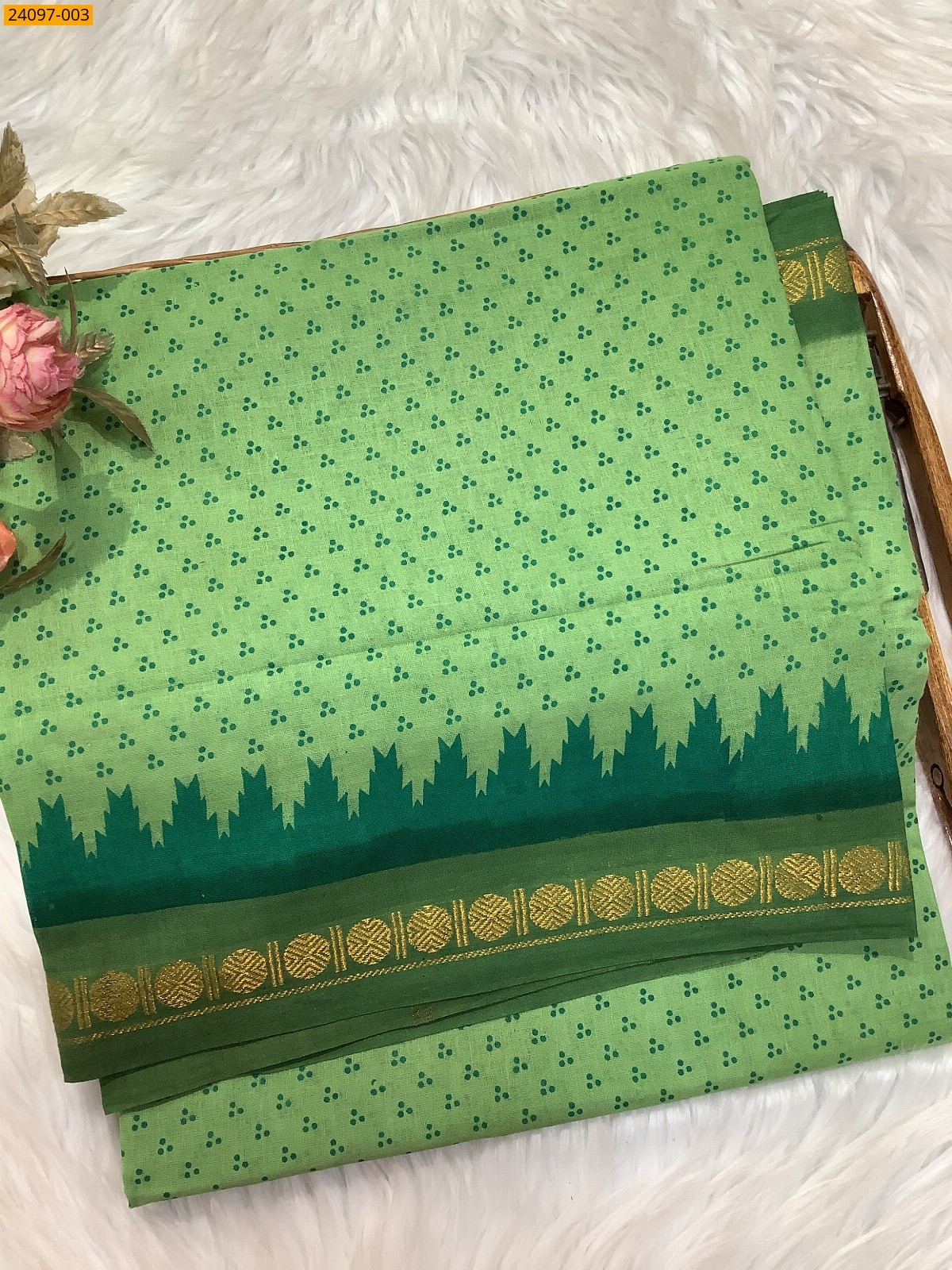 Green Sungudi Cotton printed saree