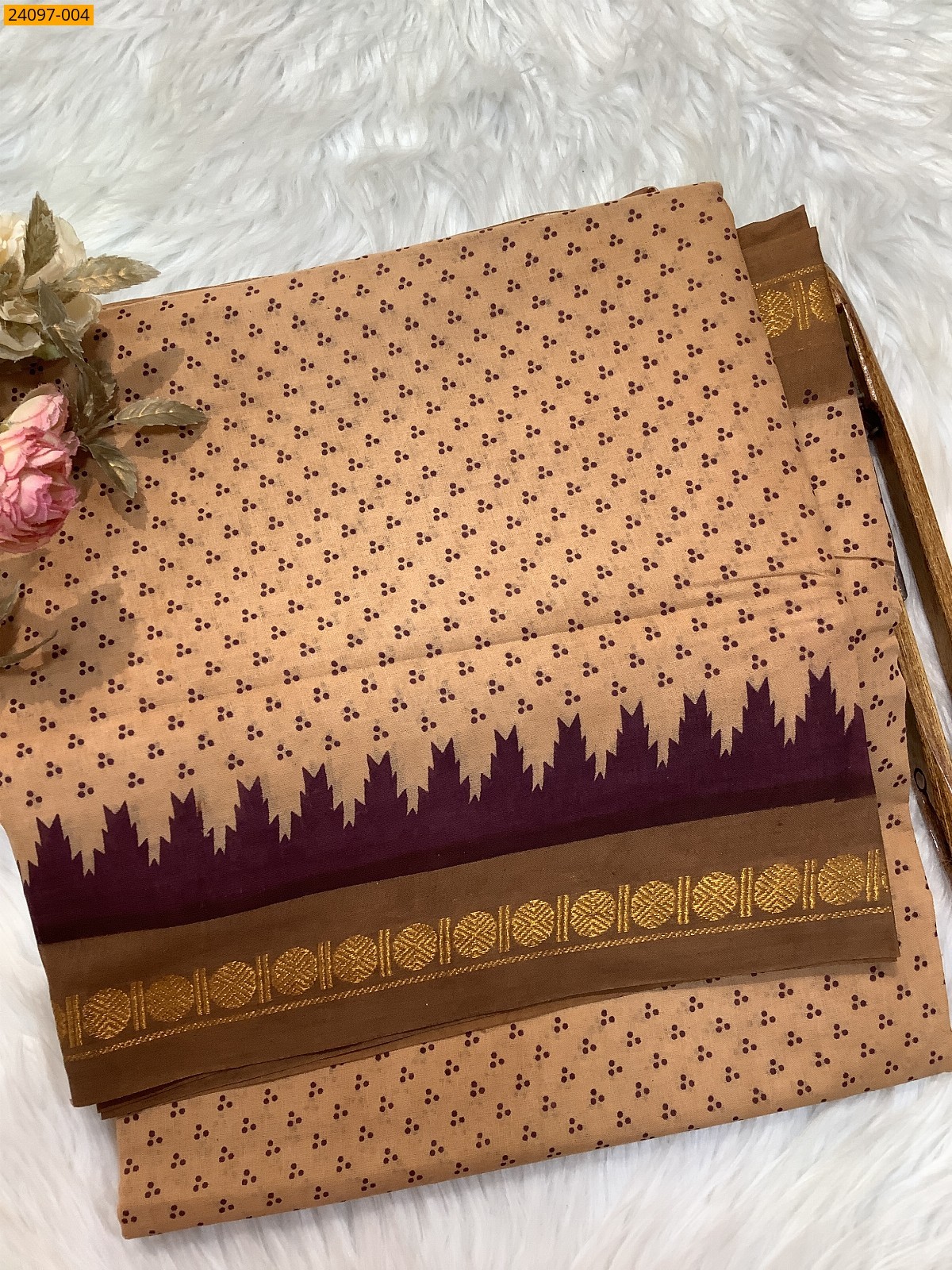 Brown Sungudi Cotton printed saree