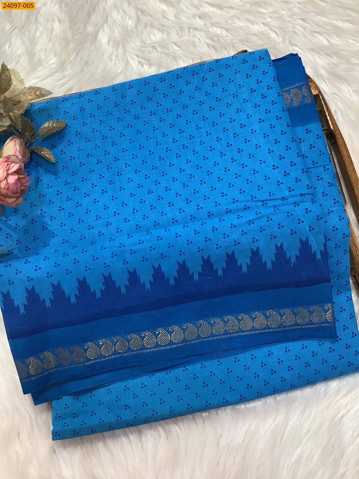 Blue Sungudi Cotton printed saree