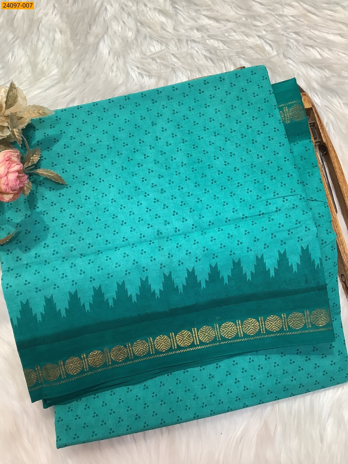 Green Sungudi Cotton printed saree