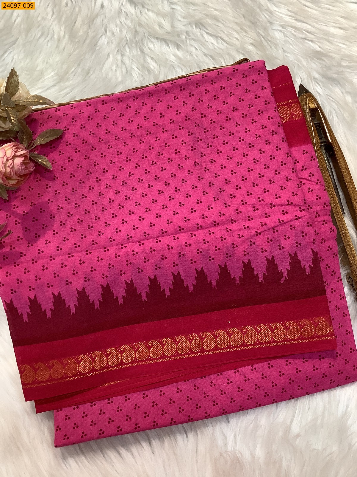 Pink Sungudi Cotton printed saree