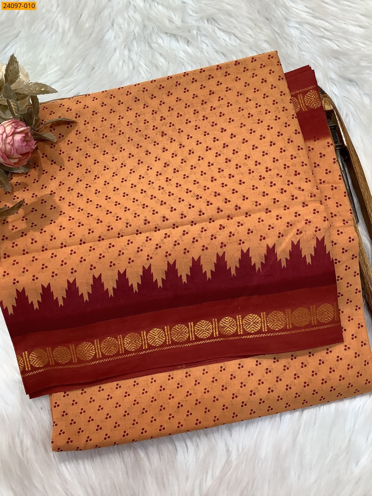 Orange Sungudi Cotton printed saree