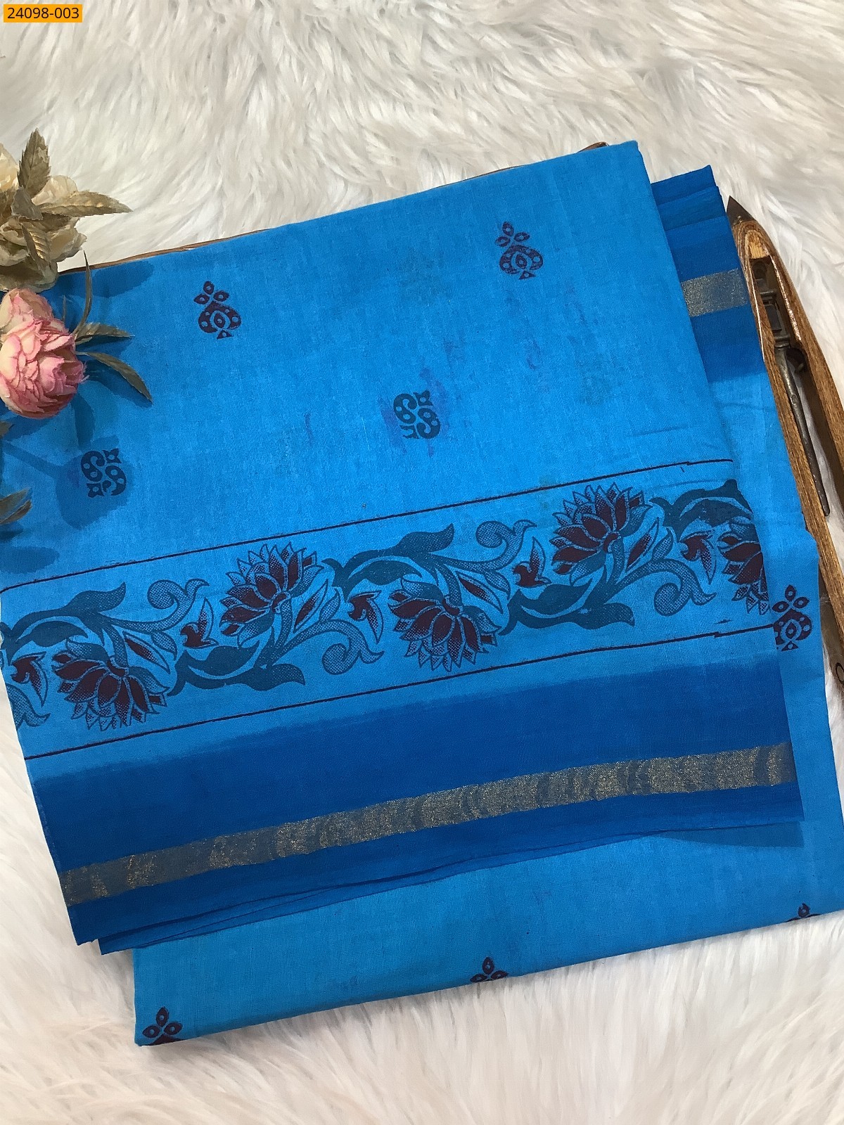 Blue Sungudi Cotton printed saree