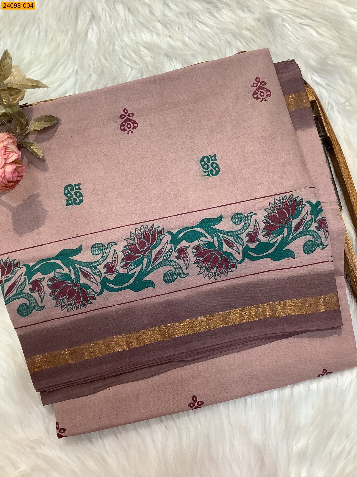 Onion Pink Sungudi Cotton printed saree