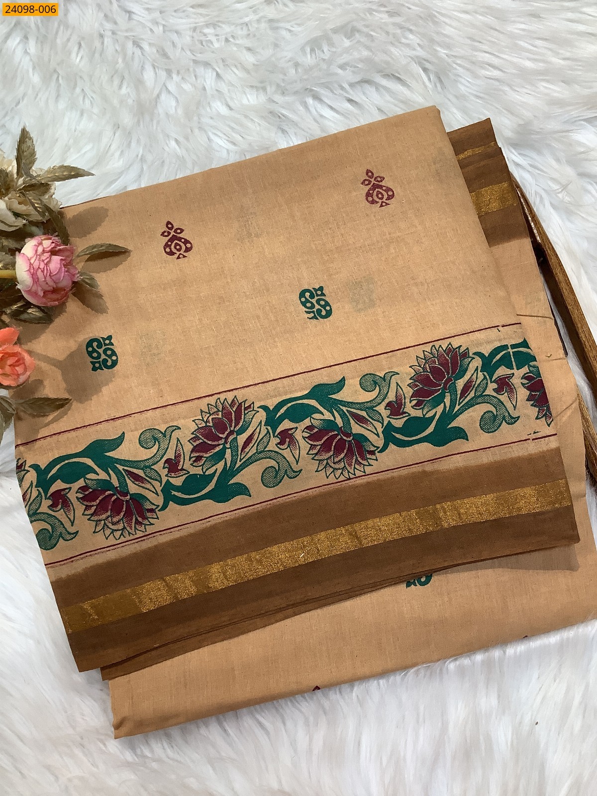 Brown Sungudi Cotton printed saree