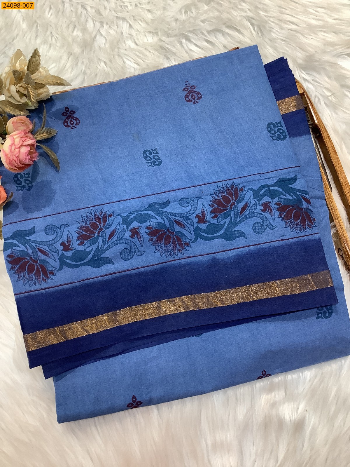 Blue Sungudi Cotton printed saree