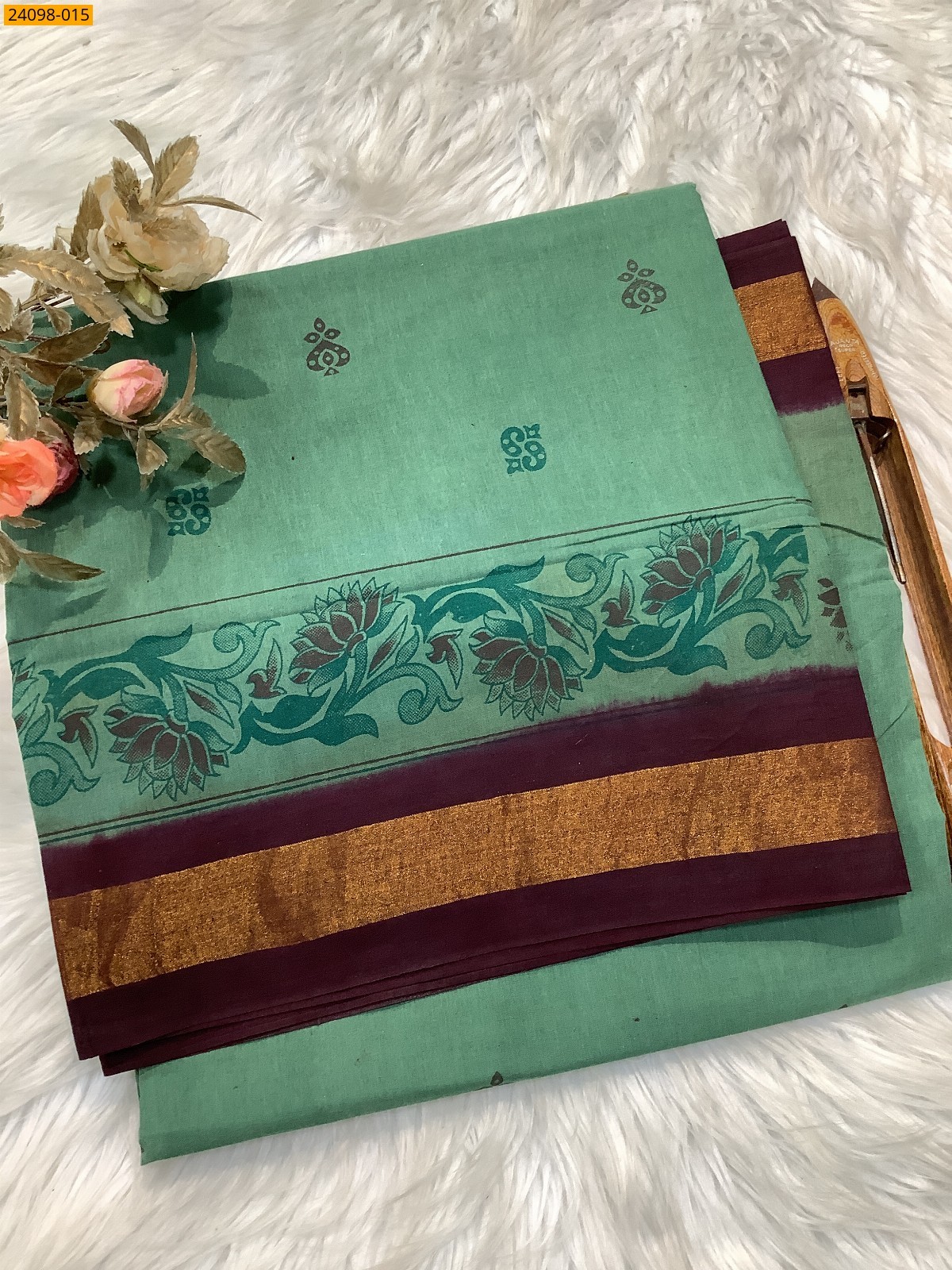 Green Sungudi Cotton printed saree
