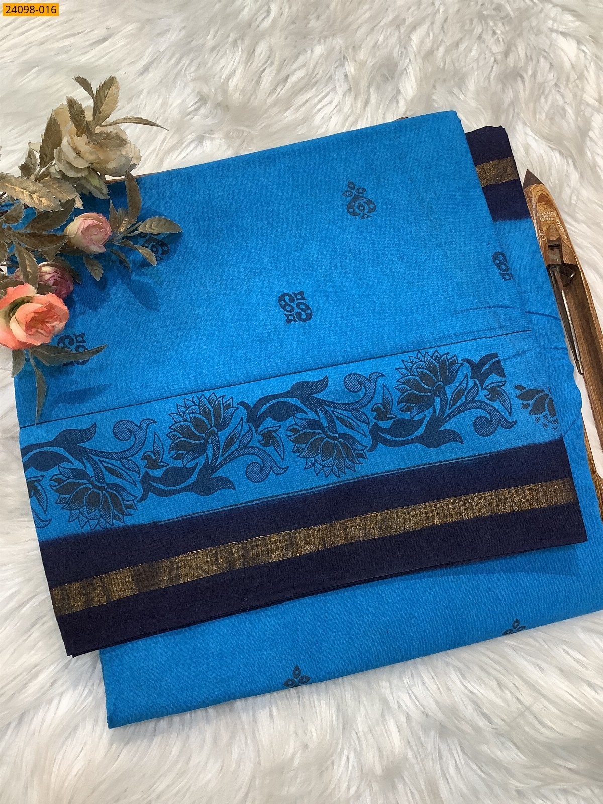 Blue Sungudi Cotton printed saree