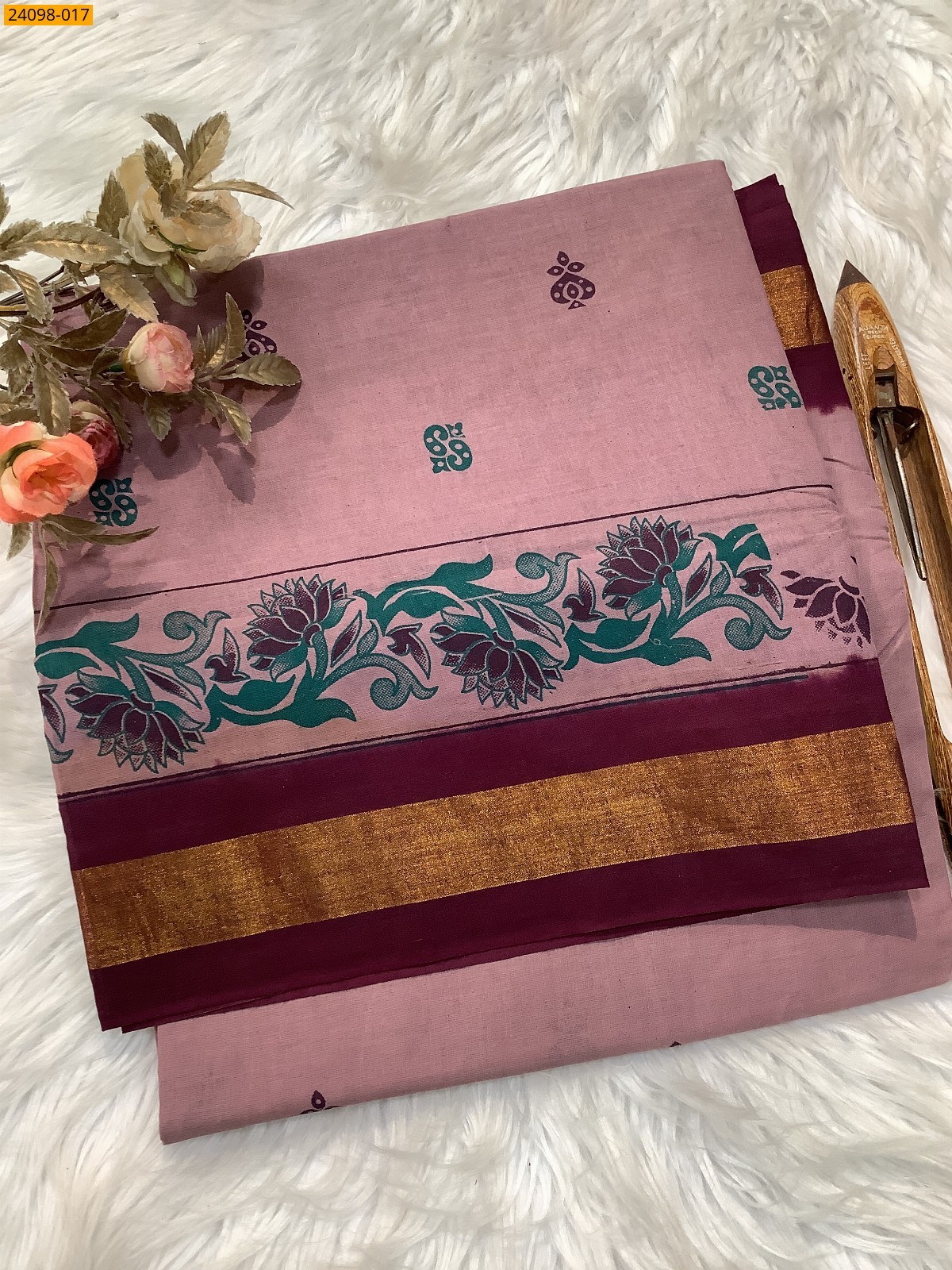 Onion Pink Sungudi Cotton printed saree