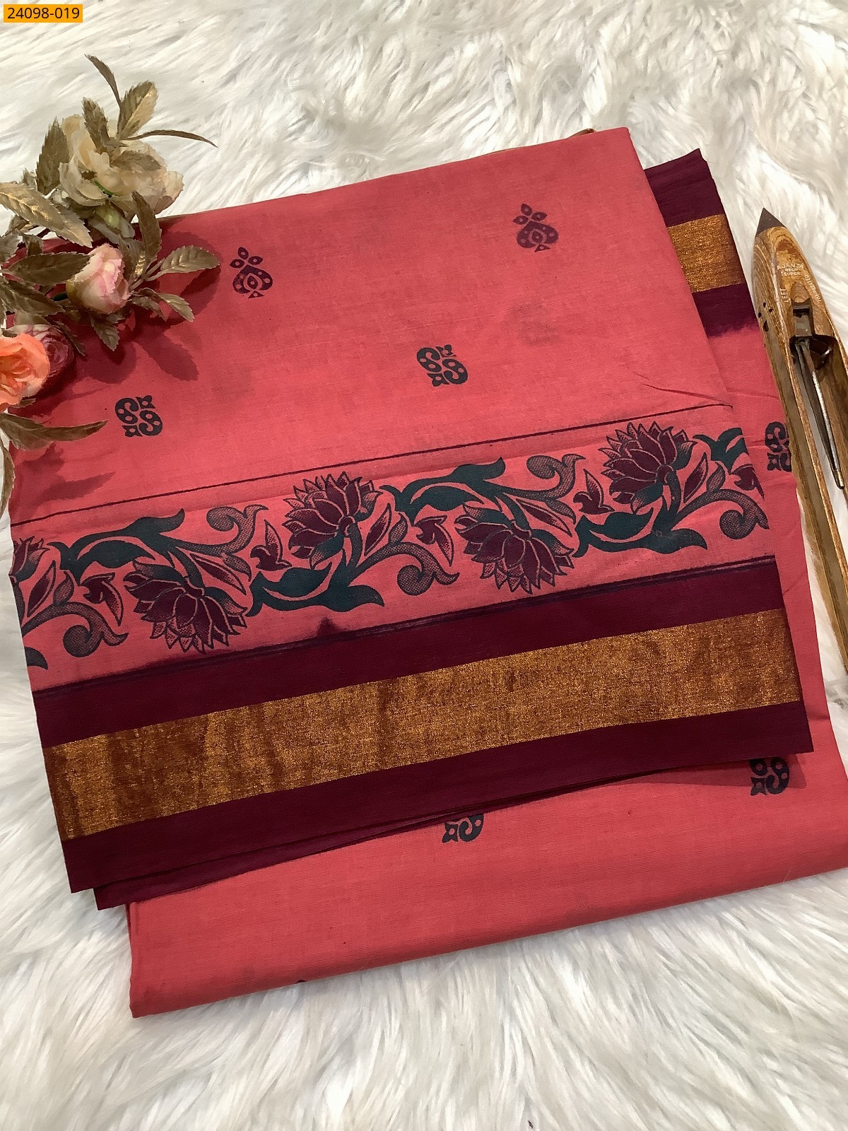 Pink Sungudi Cotton printed saree