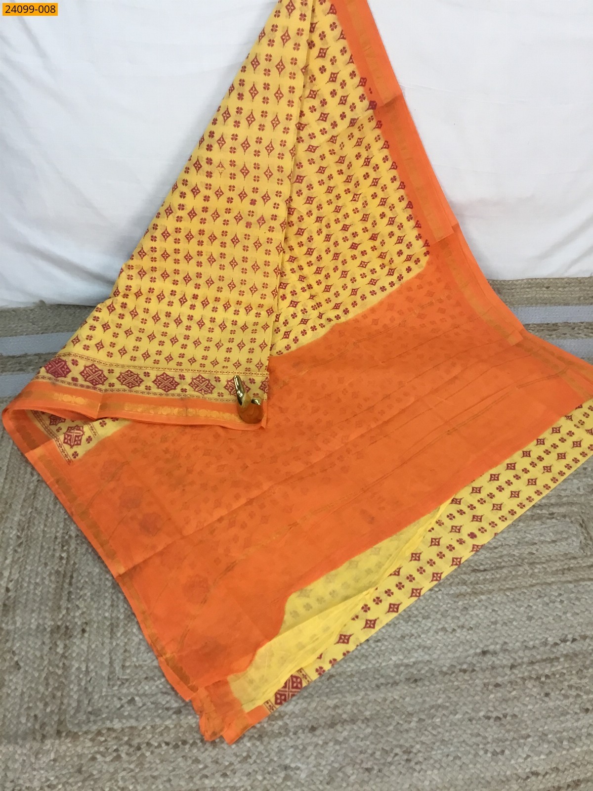 Yellow Sungudi Cotton printed saree