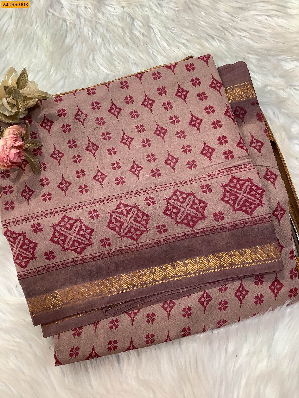 Onion Pink Sungudi Cotton printed saree
