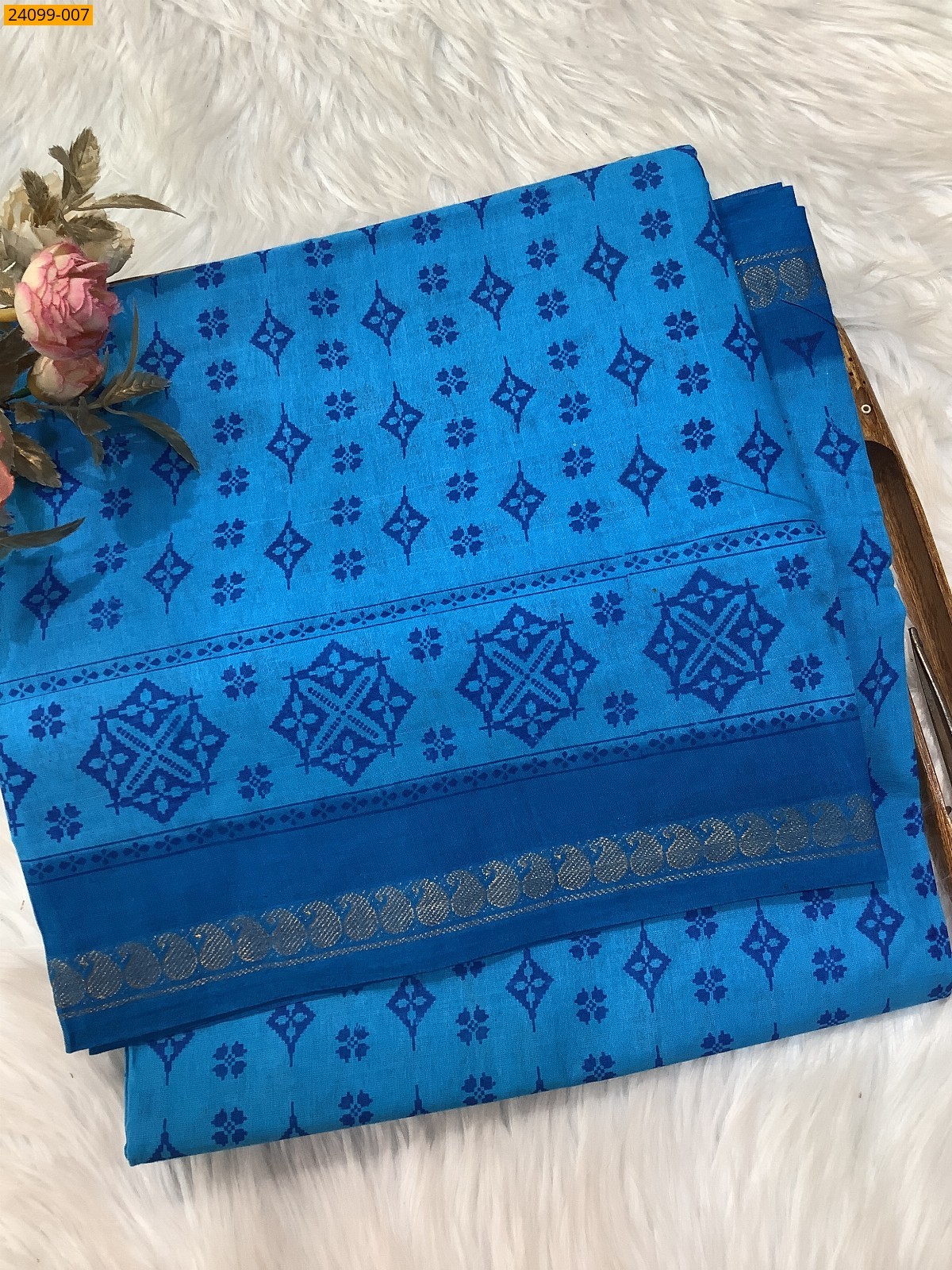 Blue Sungudi Cotton printed saree