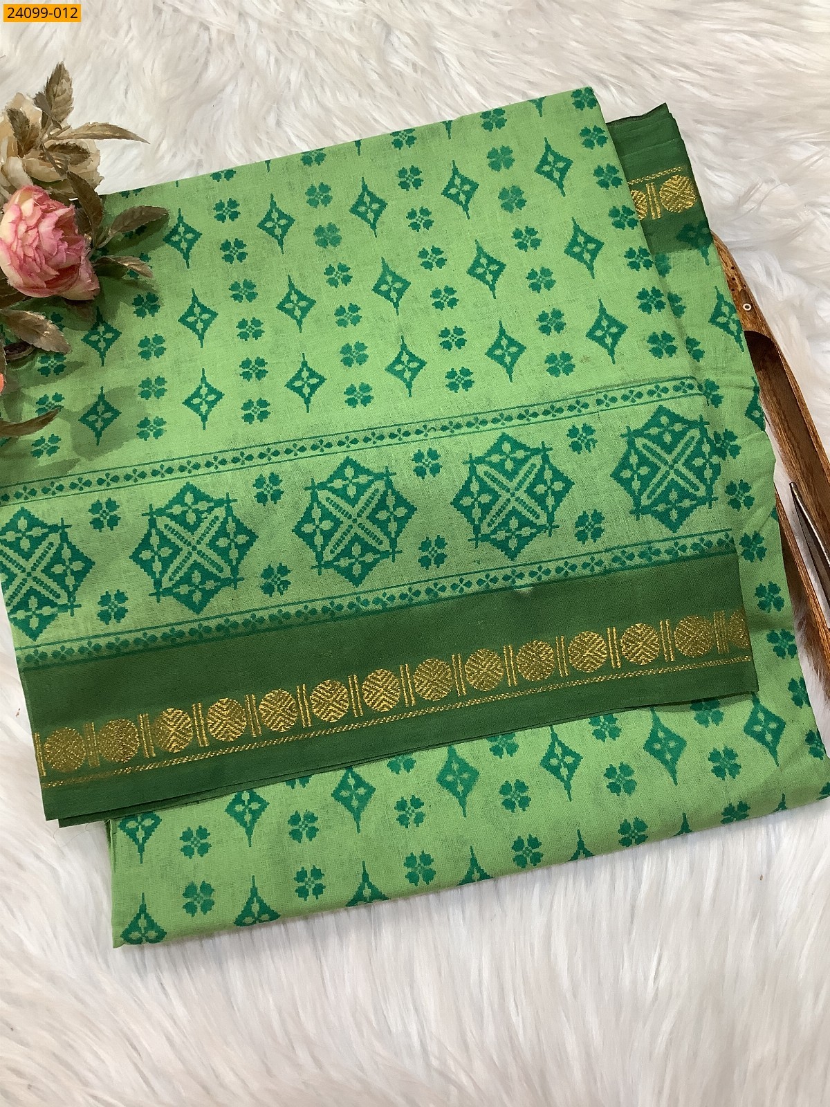 Green Sungudi Cotton printed saree