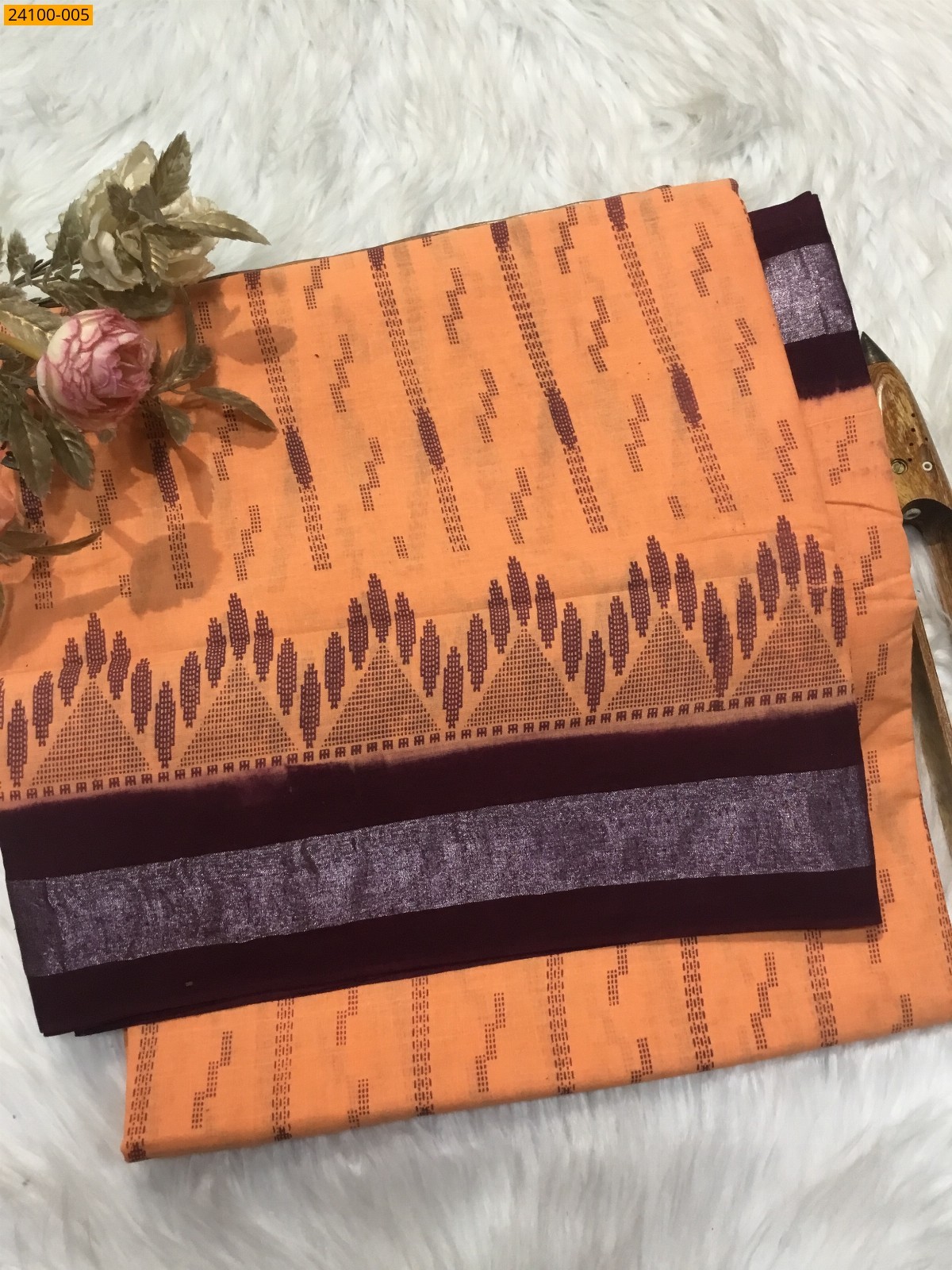 Orange Sungudi Cotton Printed Saree