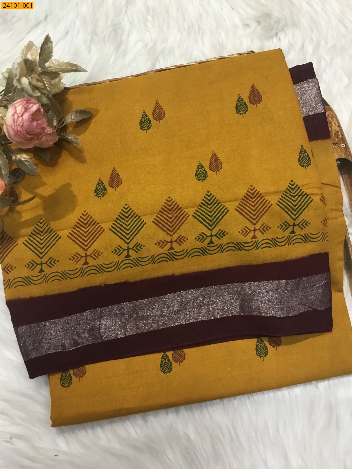 Yellow Sungudi Cotton Printed Saree